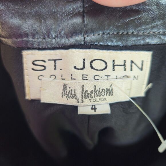 ST. JOHN Collection Shiny Gray Genuine Leather Pants Size 4 - Picture 4 of 10